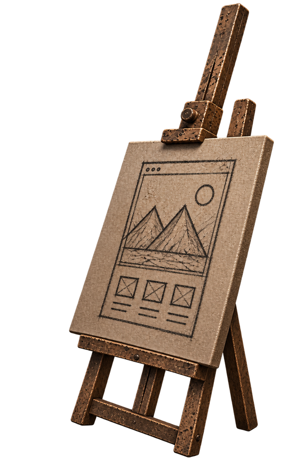 Easel with a sketched website layout, symbolizing TebaTech's design process